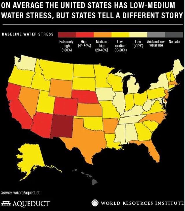 Water stress map of New Mexico and surrounding states.