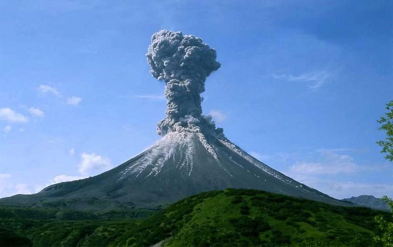 Volcanic activity releasing gases during glaciation