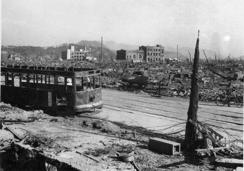 Hiroshima streetcar post-bombing