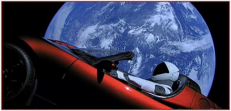 Tesla “Starman” image by SpaceX, 2018.