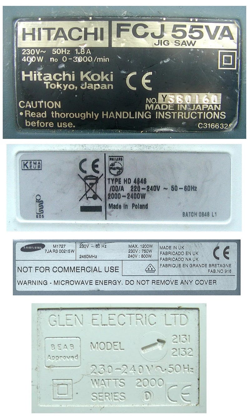 Electrical appliance labels